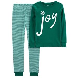 Carter’s Kids Winter Christmas Joy Shirt and Striped Pants Pajamas